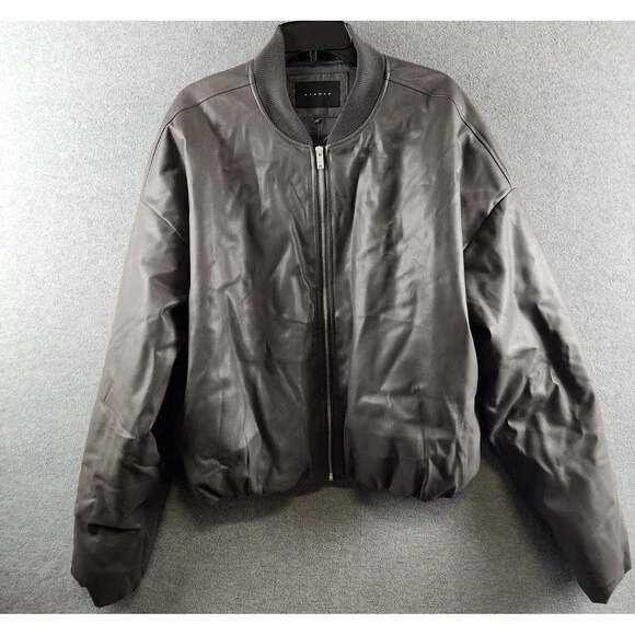 Stampd Faux Leather Oversized Cropped Bomber Jacket Men's L Charcoal Zip Closure